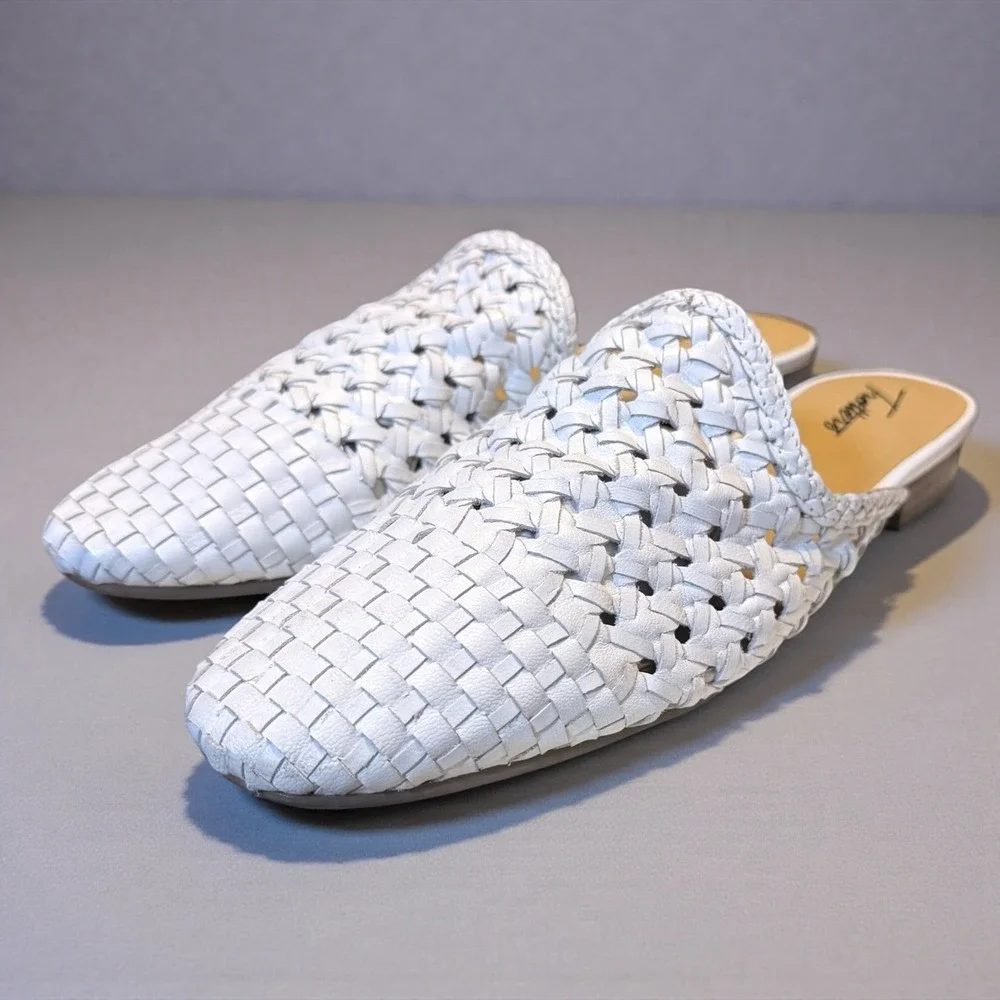 Trotters Women's White Woven Leather Mule Slides Size 9N Coastal‎ Chic Loafers